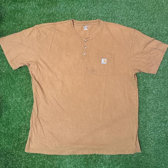Retro Carhartt Henley tee in a classic brown - Picture 1 of 4